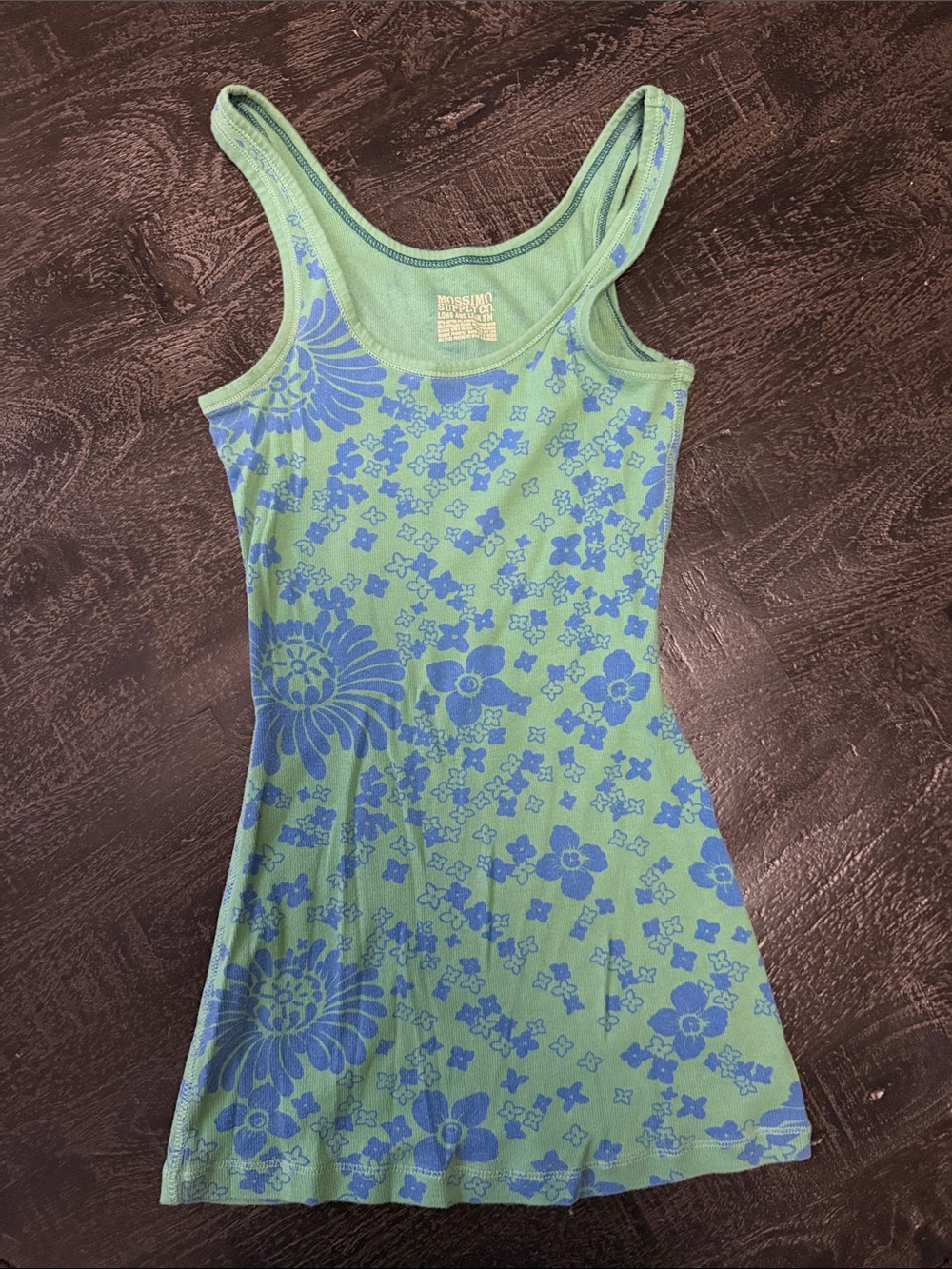 Y2K Mossimo Supply Co. Green and Blue Floral Tank Top